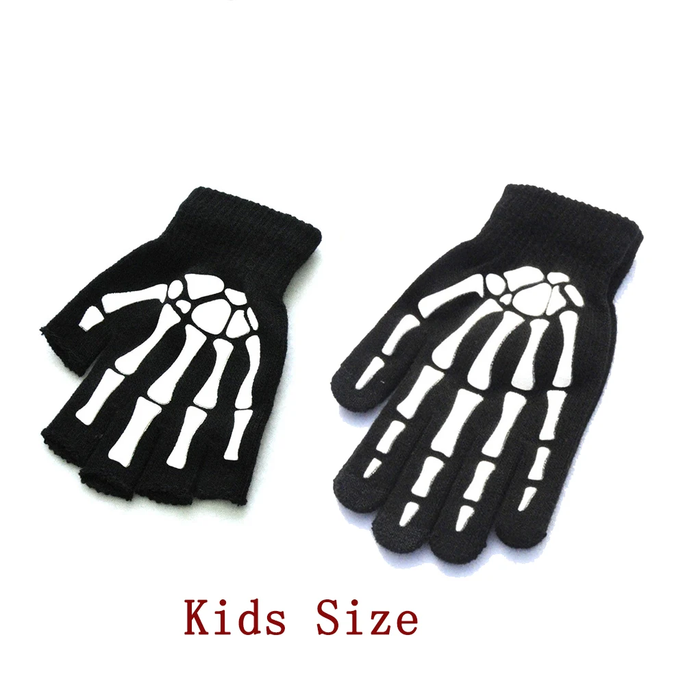 Luminous Gloves Childs Halloween Supplies For Winter Hand Warmer Bone Skull Grimace Mitten Non Slip Horror Hand Keep Warm Gloves