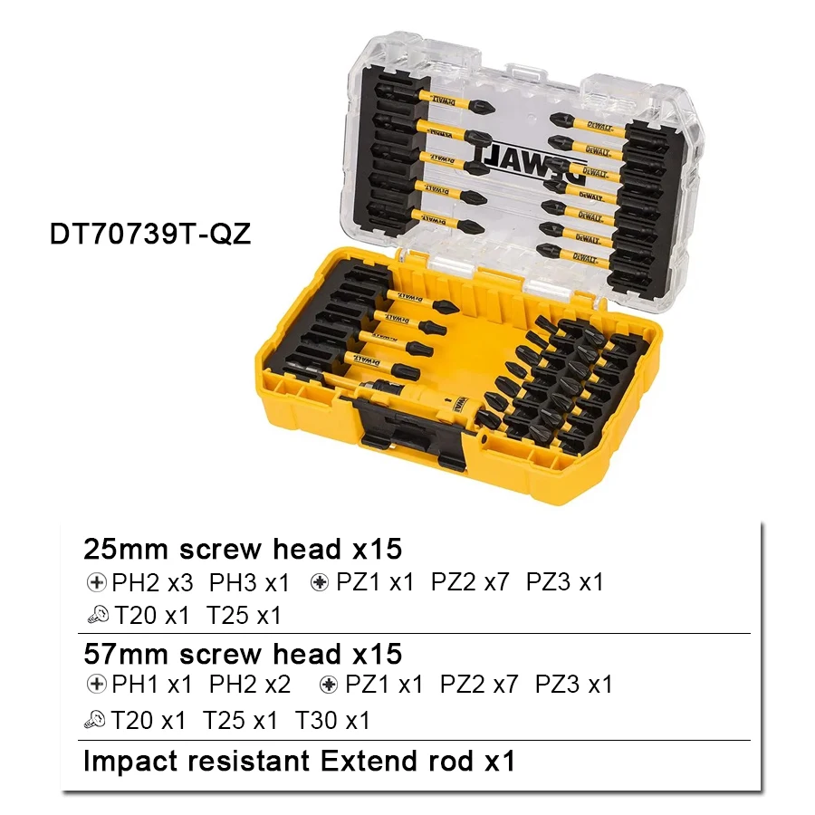 DEWALT 31PCS FlexTorq Screw Bit Set 25mm/57mm with Tough Case Power Tool Accessories DT70739T-QZ