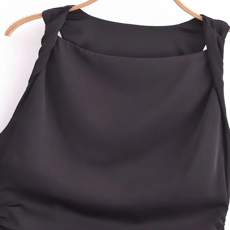 Robe mi-longue en Satin de soie plissée pour femmes, coupe cintrée, Ele Sle, une pièce, tendance, printemps 2024