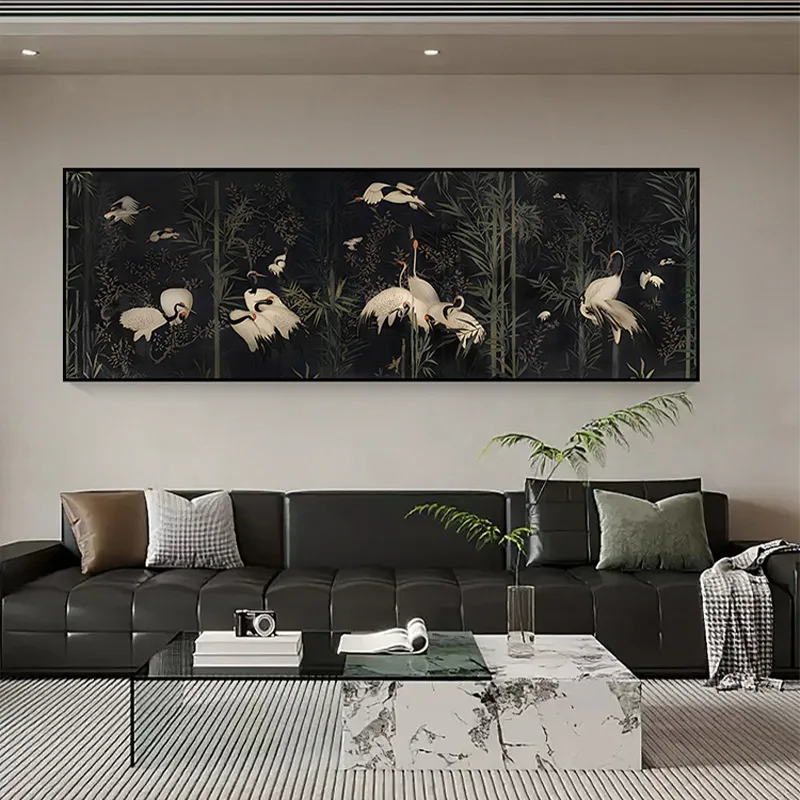 Chinese Style Crane Bamboo Canvas Poster Elegant Birds Painting Living Room Wall Decor New Chinese Ink Art Picture Print
