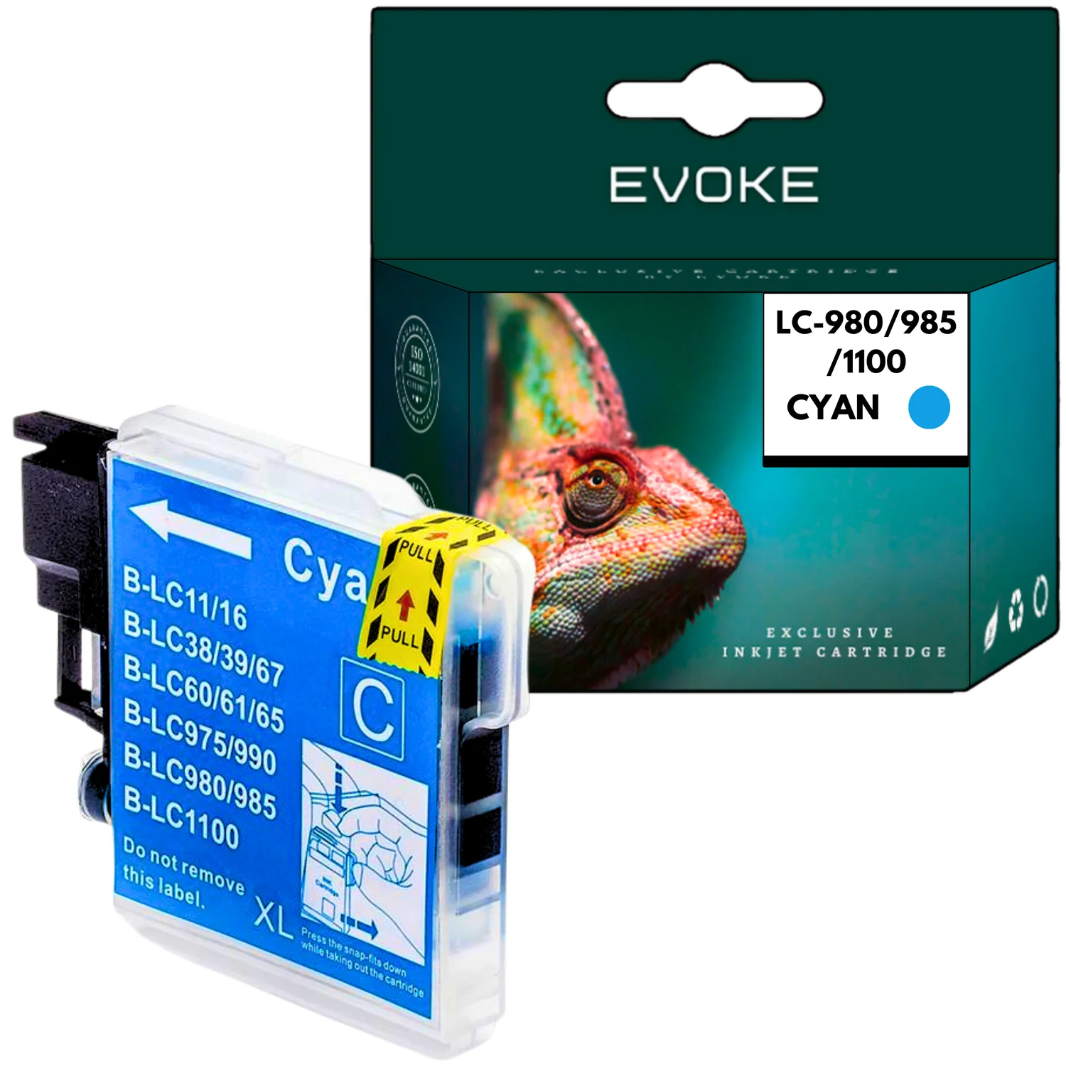 Evoke Compatibele Inkt voor Brother Lc-980 Lc980 Lc-985 Lc985 Lc-1100 Lc1100 Lc980C Lc985C Lc1100C Cyaan 12 ml 280 Pagina's Dcp-J125 J140W J315W J415 J515; Mfc-J410 J415 J415W