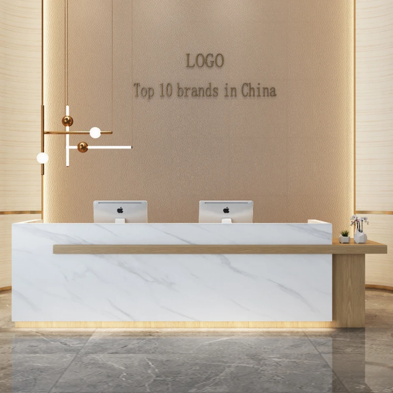 Chinese-style Reception Checkout Counters Lacquered Paint Natural Wood Color Checkout Counters Front Desk Furniture Cajero JT40C