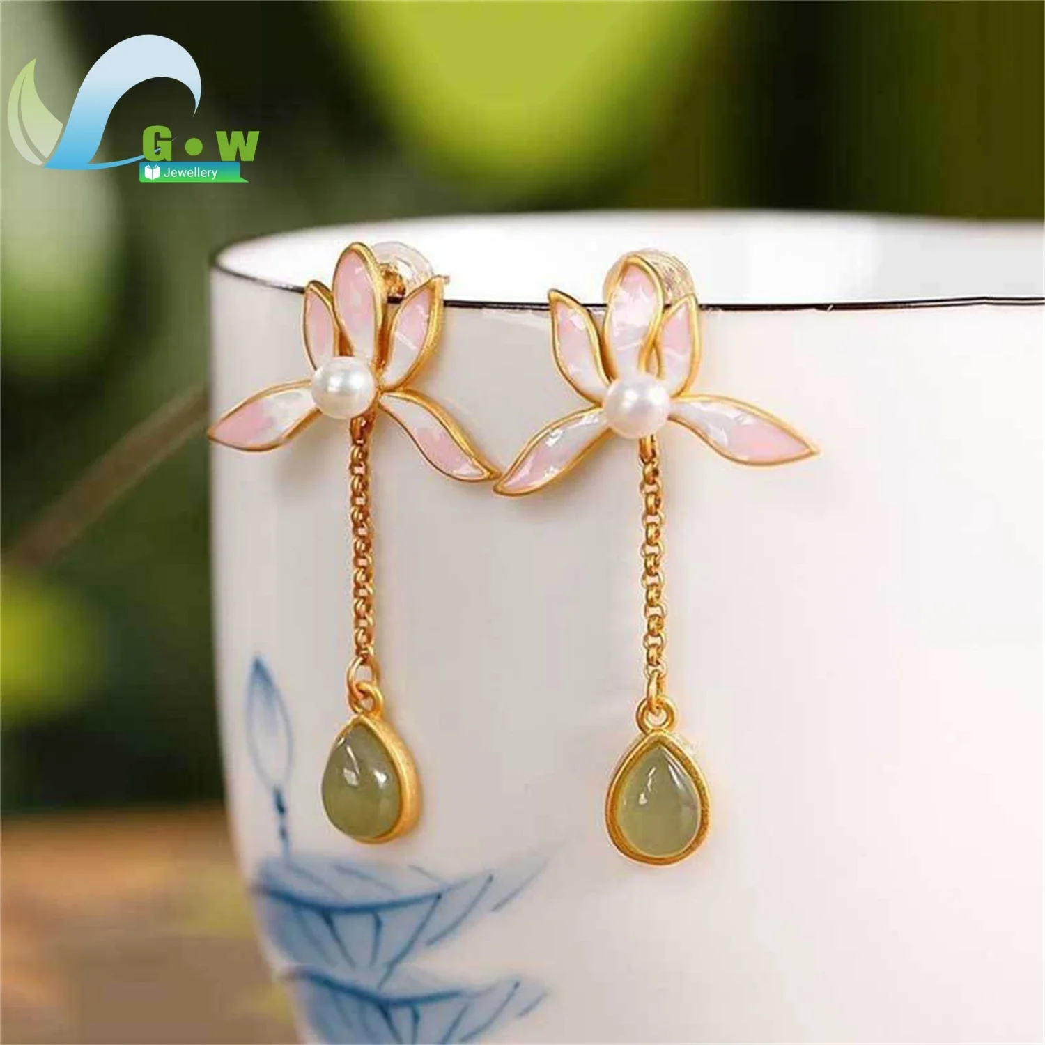 Vintage Inspired Lotus Flower Earrings Women Hypoallergenic Pure Silver Natural Hetian Jade Elegant Small Batch Unique Dangle