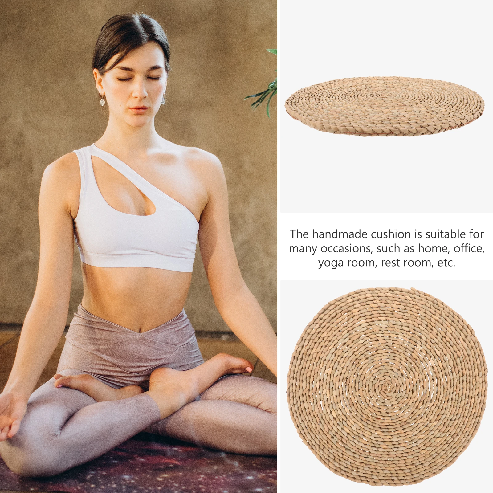 

Cattail Grass Woven Seat Cushion 40x40cm Dark Color Handmade Meditation Yoga Pad Floor Pillow for Home Office Use