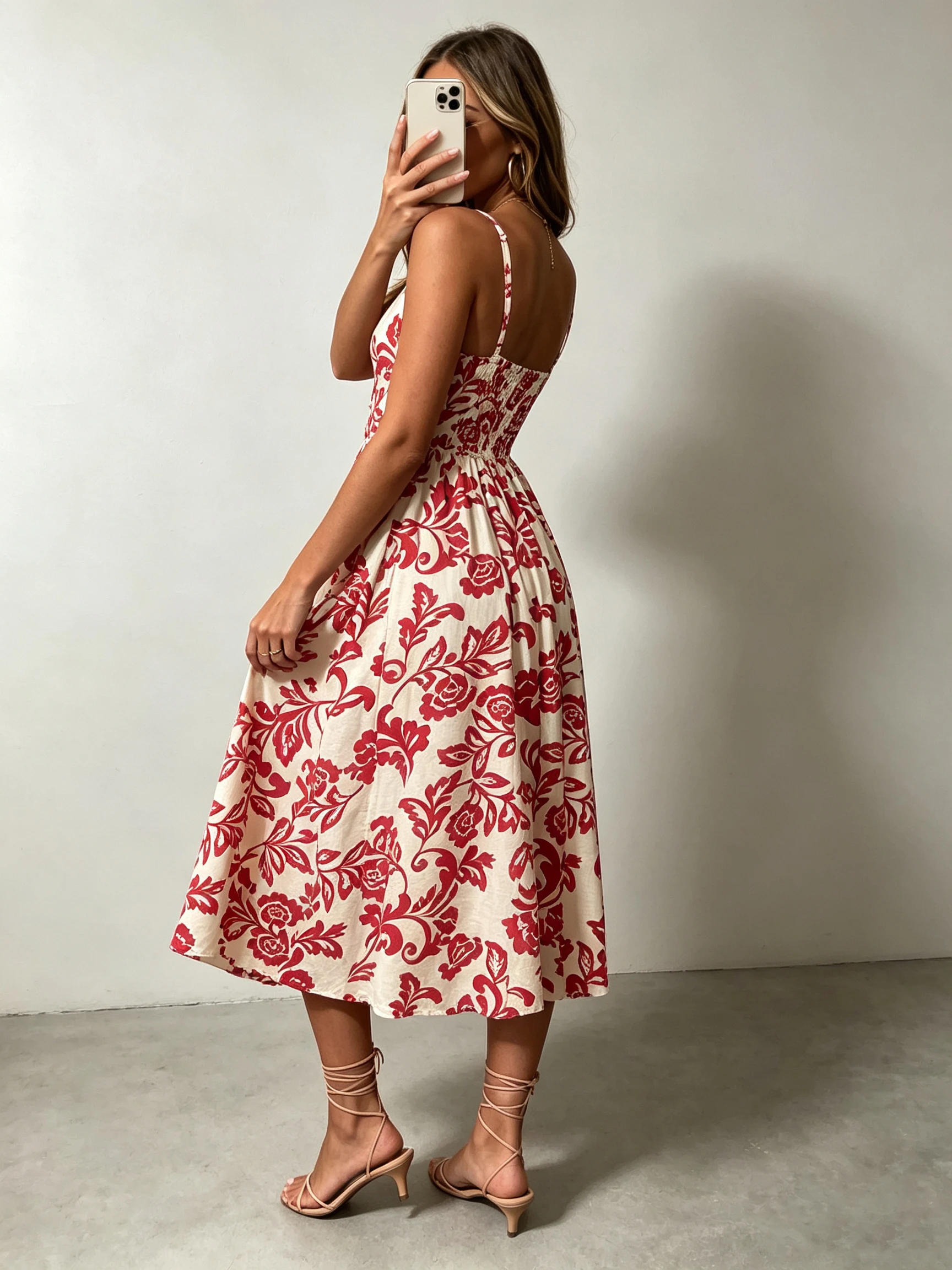 Women Spaghetti Strap Maxi Dress, Faux Linen Rayon Fabric, Soft Comfortable Botanical Print Long Dress - view 2