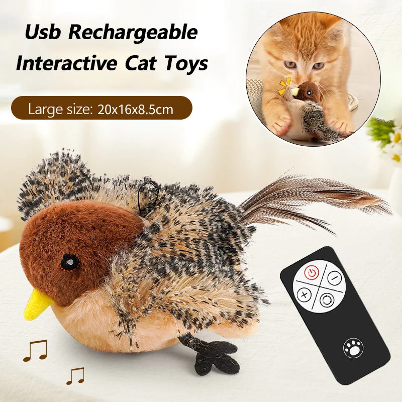 

USB Rechargeable Cat Toy Flapping Bird Cat Toy Interactive Plush Toy Remote Control Flapping Wings Cat Toy Chirping Cat Toy