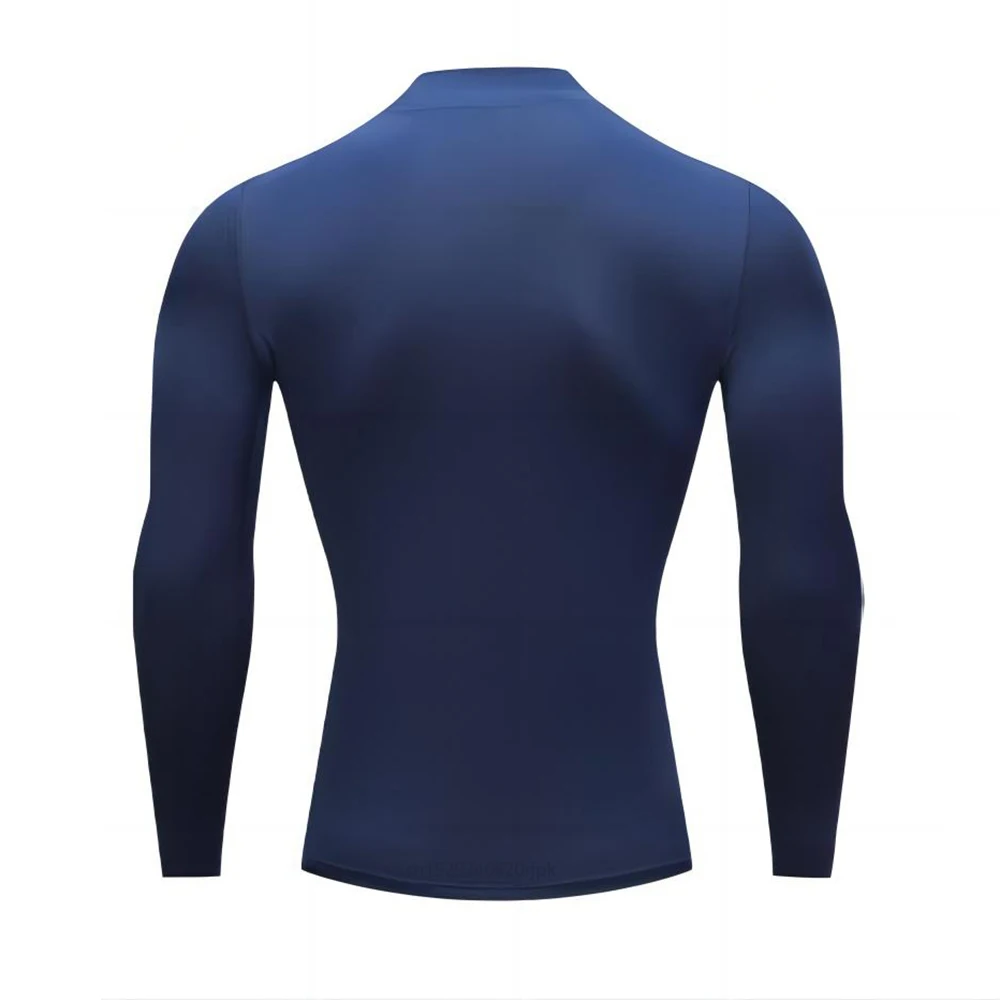 تي شيرت رياضي سريع الجفاف للرجال بأكمام طويلة ورقبة عالية وضغط للياقة البدنية والجري وكمال الأجسام