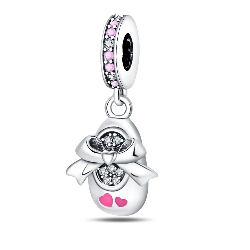 

Cute 925 Sterling Silver Pink Love Bow Happy Baby Shoes Charm Fit Pandora Bracelet Children's Daily Jewelry Accessories