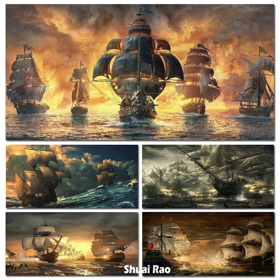 Large Sailing Ship Seascape Diamond Painting New 2024 The Age Of Sailing Art DIY Full Drill Mosaic Jewelry cross stit Home Decor