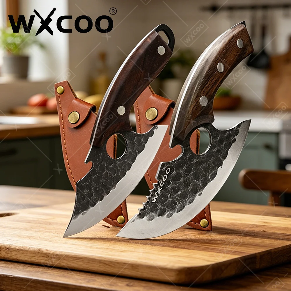 WXCOO Professional Butcher Knife Durable Sheath Handmade Forged Knife Kitchen Tools for Household BBQ Meat Cleaver Cooking