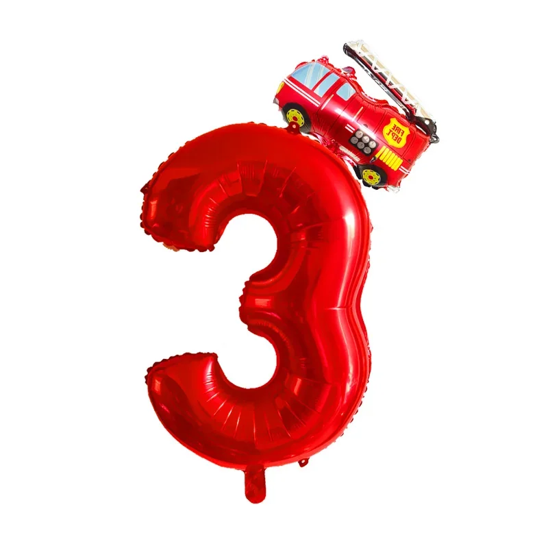 2pcs 32inch Red Number Balloons Mini Fire Truck Foil Balloons 1 2 3 4 5 6 7 8 9 Years Birthday Party Decora Baby shower Kids Toy