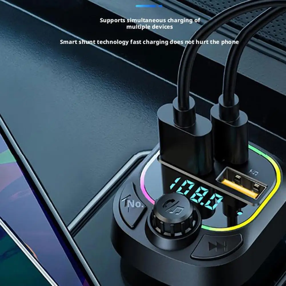 شاحن سيارة FM الارسال المزدوج USB المحيطة لاعب بلوتوث مشغل Mp3 محول شحن سريع اكسسوارات السيارات الداخلية #4