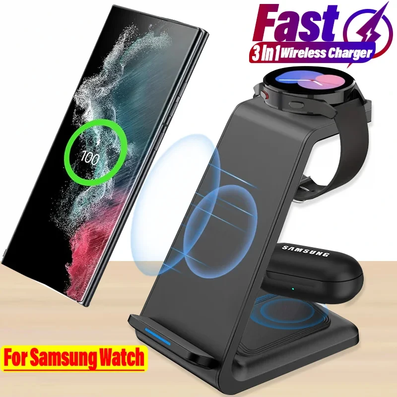 3 in 1 30W Travel Wireless Charger For Samsung Galaxy S23 S22 Watch 6 Pro/5/4/3 Active 1 2 Buds 2 Pro Plus Fast Charging Station