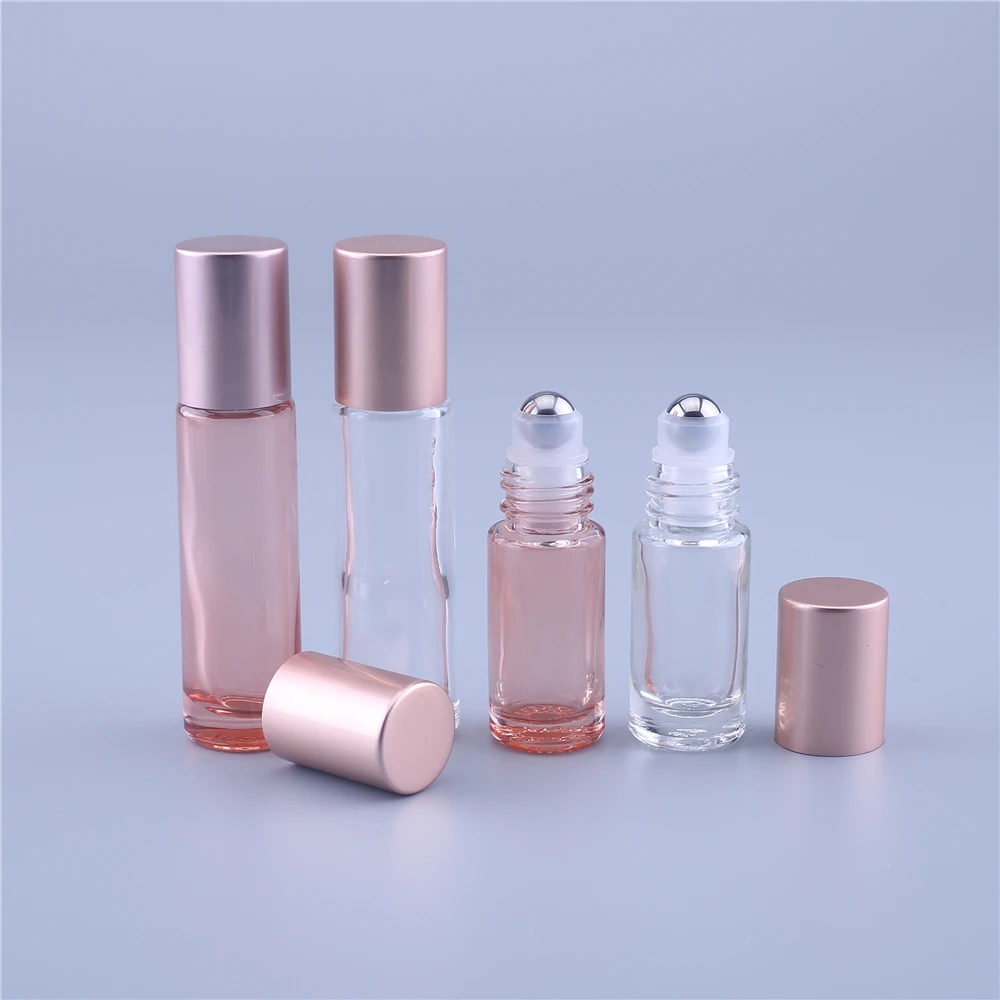 100PCS/lot 10ml Pink Color Thick Glass Roll On Essential Oil Empty Perfume Bottle Roller Ball Bottle For Travel