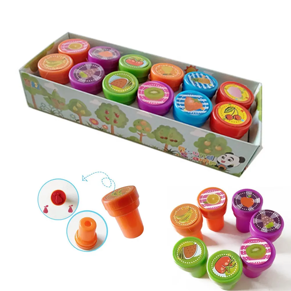

24Pcs Kids Fruit Stamping Kit Creative Educational Stamper No Ink Pad Needed for Crafts Greeting Cards Treasure Box Fillers
