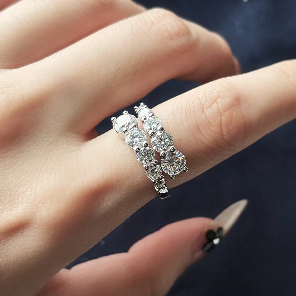 COSYA خاتم مويسانيتي كامل للنساء S925 فضي D VVS1 مختبر دائري الماس قابل للتعديل حلقة مفتوحة الزفاف غرامة مجوهرات هدية فريدة