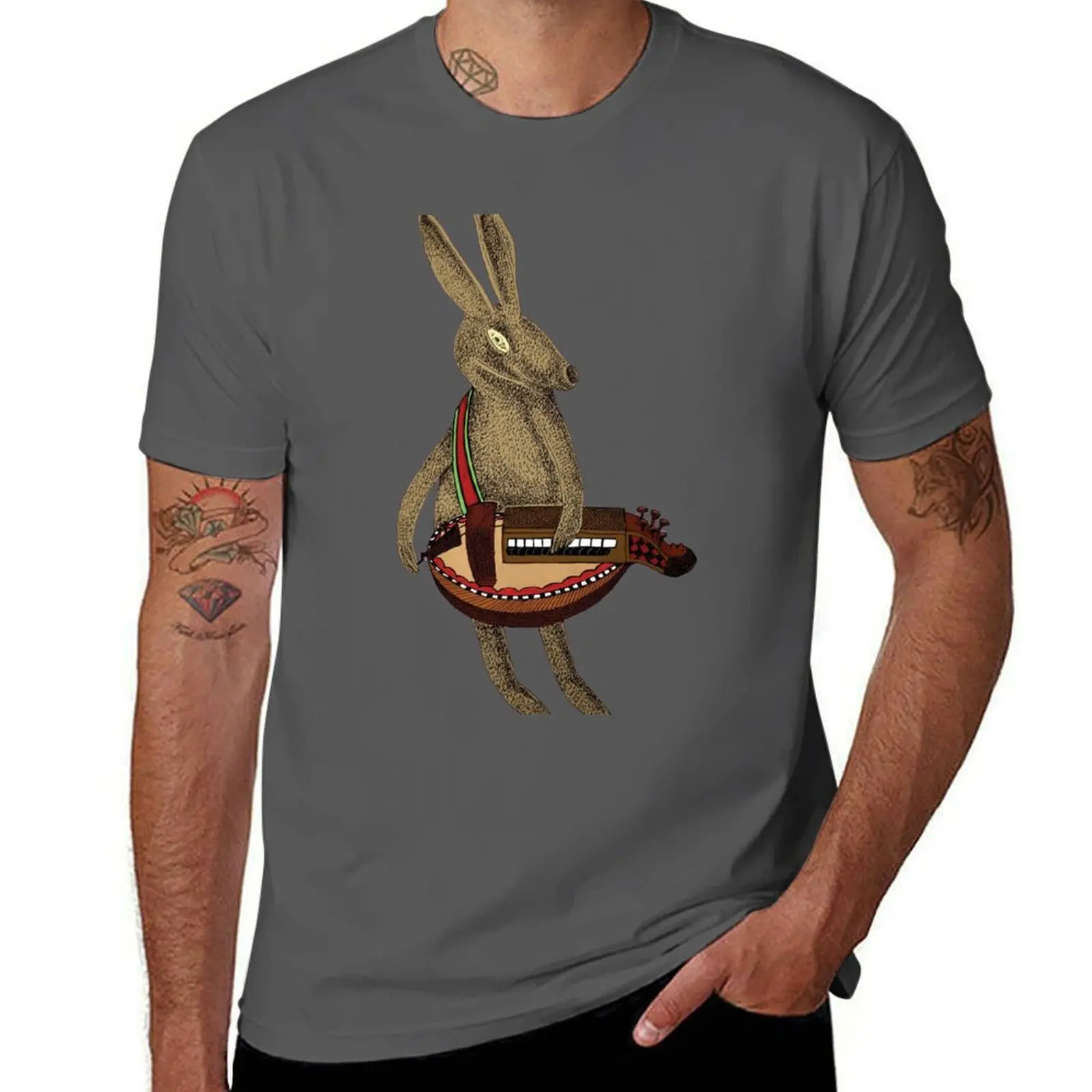 H for is Hurdy-Gurdy Hare the playing T-Shirt Trendy Casual Short Sleeve Shirt