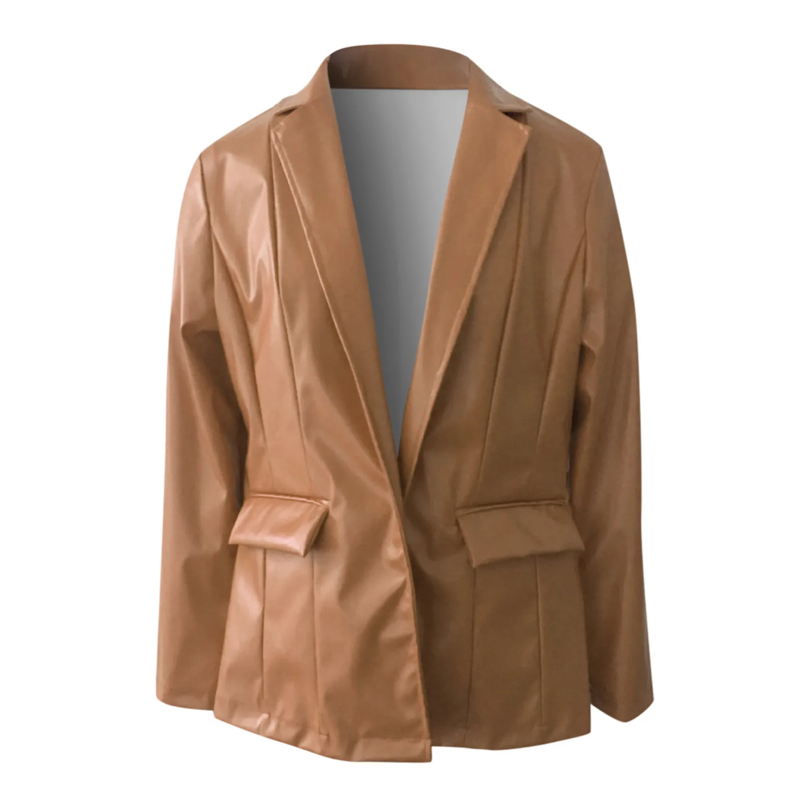 Hight Street-Chaqueta de piel sintética para mujer, abrigo elegante de manga larga con muescas y bolsillo de un solo pecho, Otoño, 2024