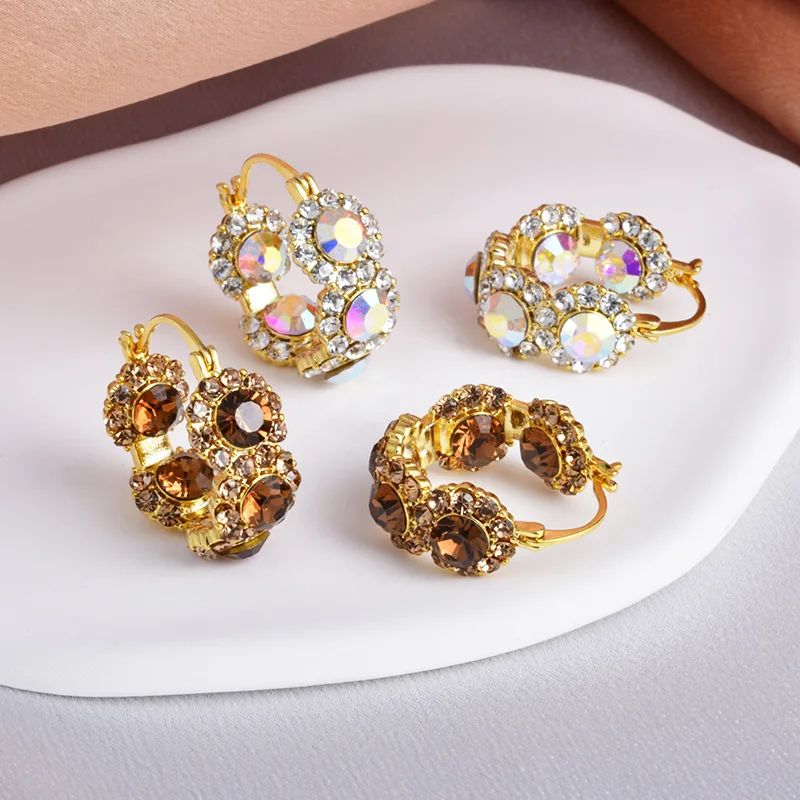 Retro style full diamond super shiny circle earrings niche design exquisite light luxury high-end earrings for women