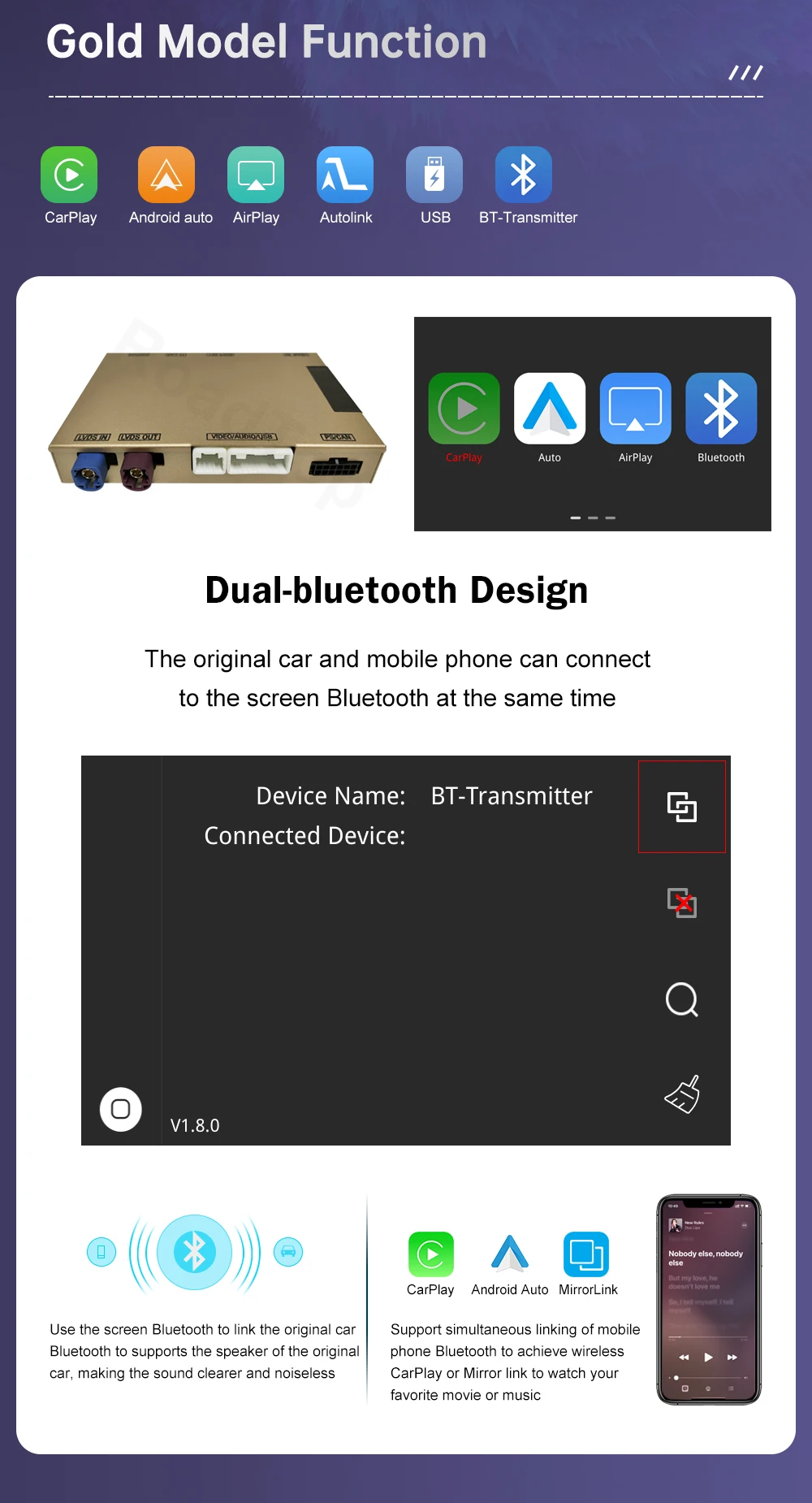 Kabelloses Carplay für Mercedes Benz ml gl w166 x166 ntg4.5/4,7 2013-2015 Android Auto Mirror Link Airplay Auto spielen Bluetooth USB – Detail 5