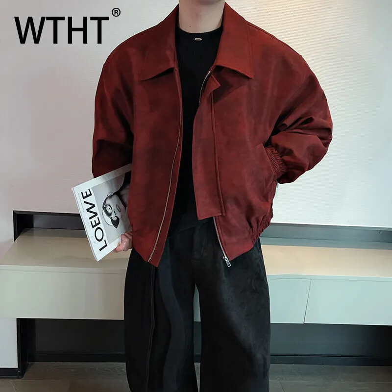 

WTHT 2025 Summer Fashion Men's Tie Dye Short Jacket Trendy New Turn-down Collar Long Sleeves Zipper Coat Male 2A0832