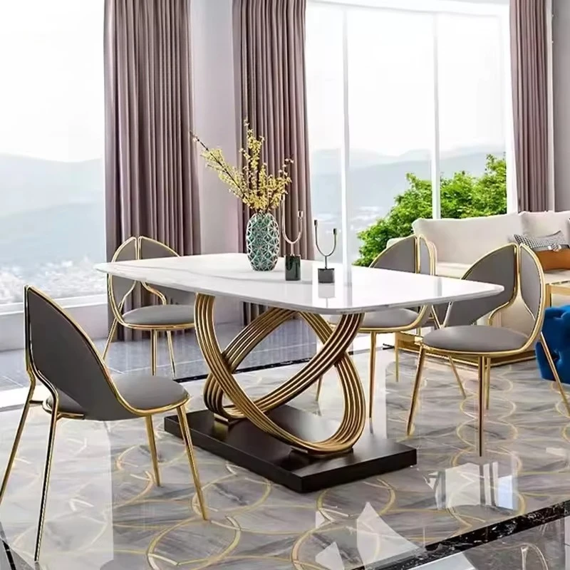 

Custom modern luxury stainless steel and marble dining table set for home or hotel use
