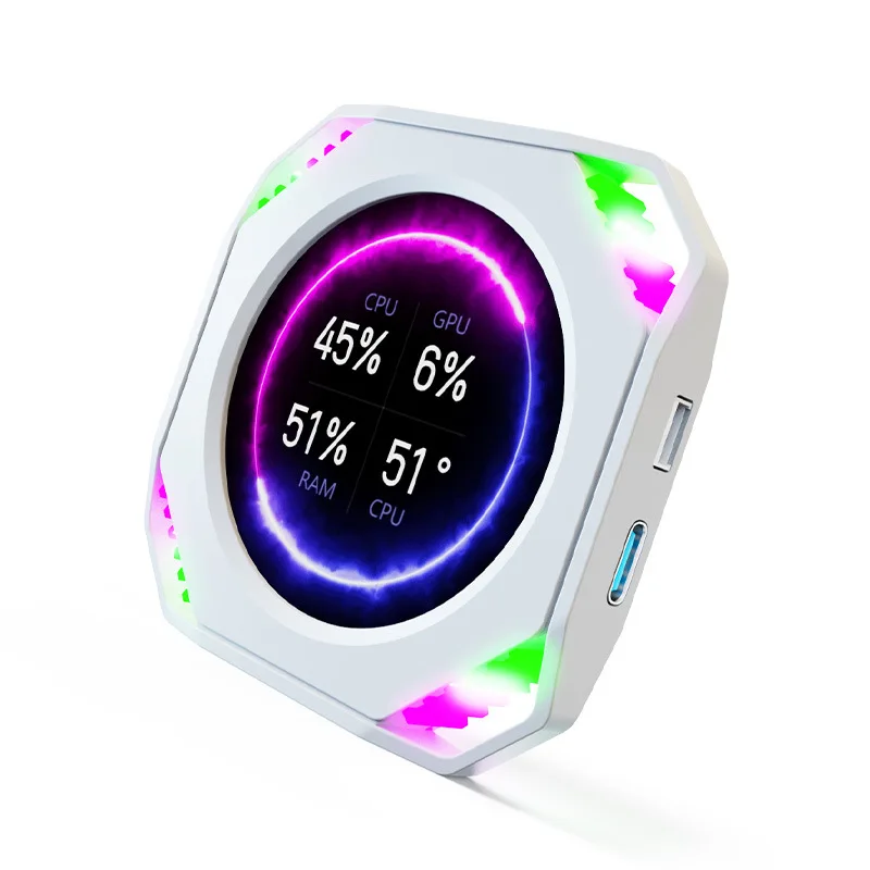 2.1-Inch IPS round water-cooled secondary screen USB first-line connection No need for HDMI cable, chassis secondary screen