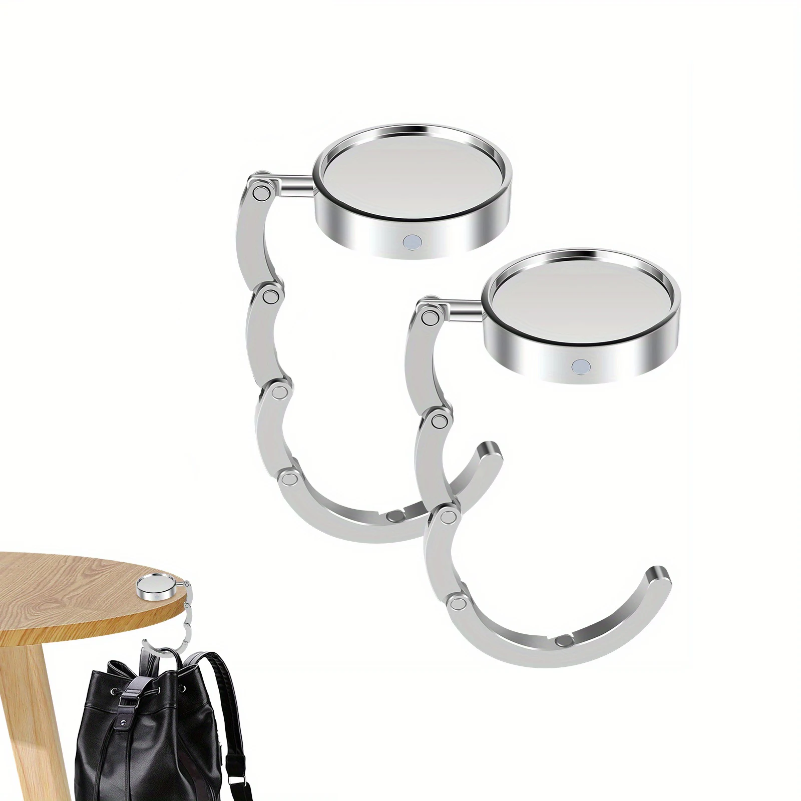 

Chic Silvery Zinc Alloy Handbag Hanger - Portable, Foldable Purse Hook for Tables & Desks, Non-Slip Base
