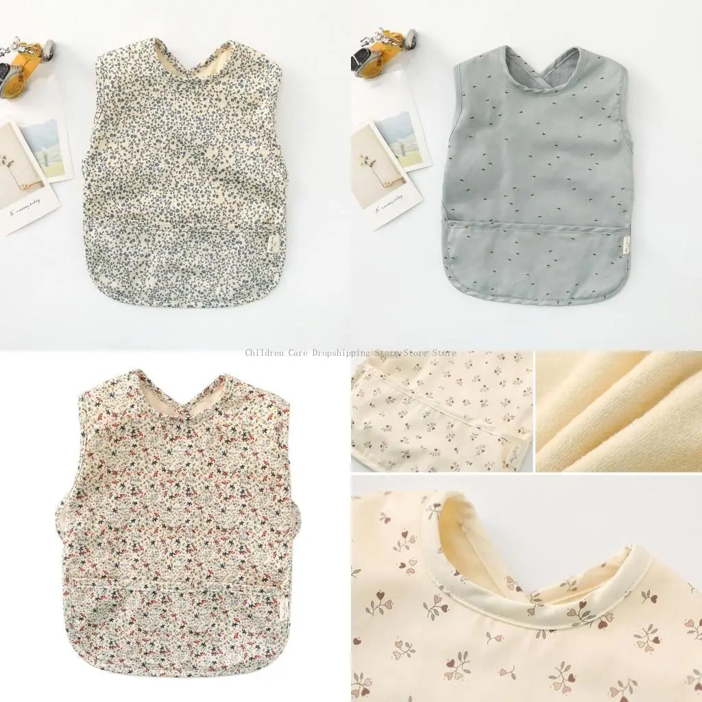 

Baby Drool Bib Burp Cloth with Pocket Bag Sleeveless Waterproof Feeding Cloth Washable Apron Mess Smock Feeding Bibs