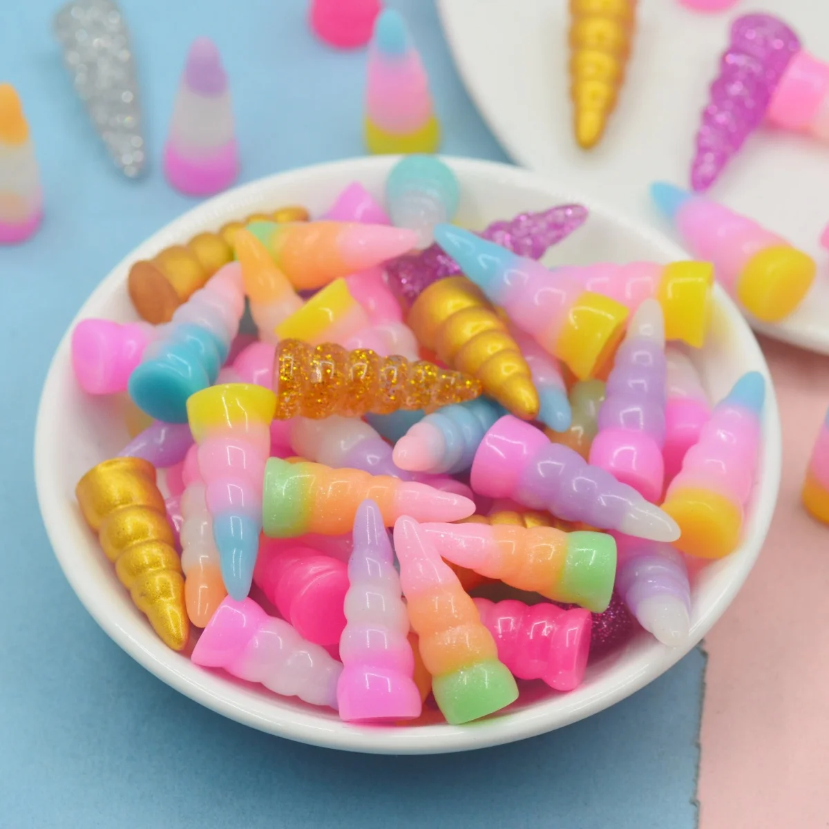 Resin Colorful Unicorn Horn Miniatures DIY Crafts Decoration Jewelry Earring Charms-20PCS