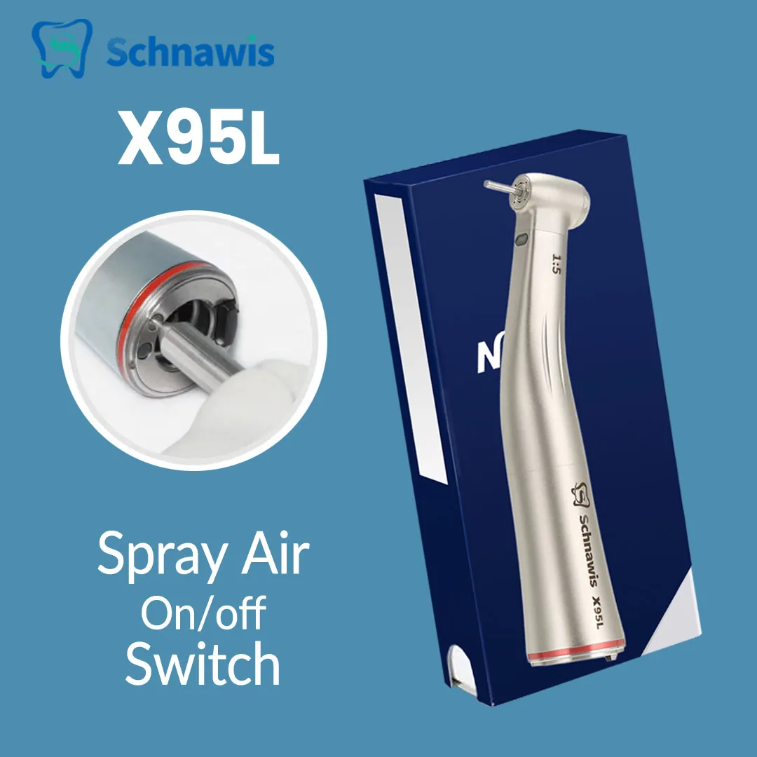 X95L contraangulo Spray Air On/Off Switch Dental 1:5 Increasing Speed Handpiece Against Contra Angle LED Optic Fiber Red Rings