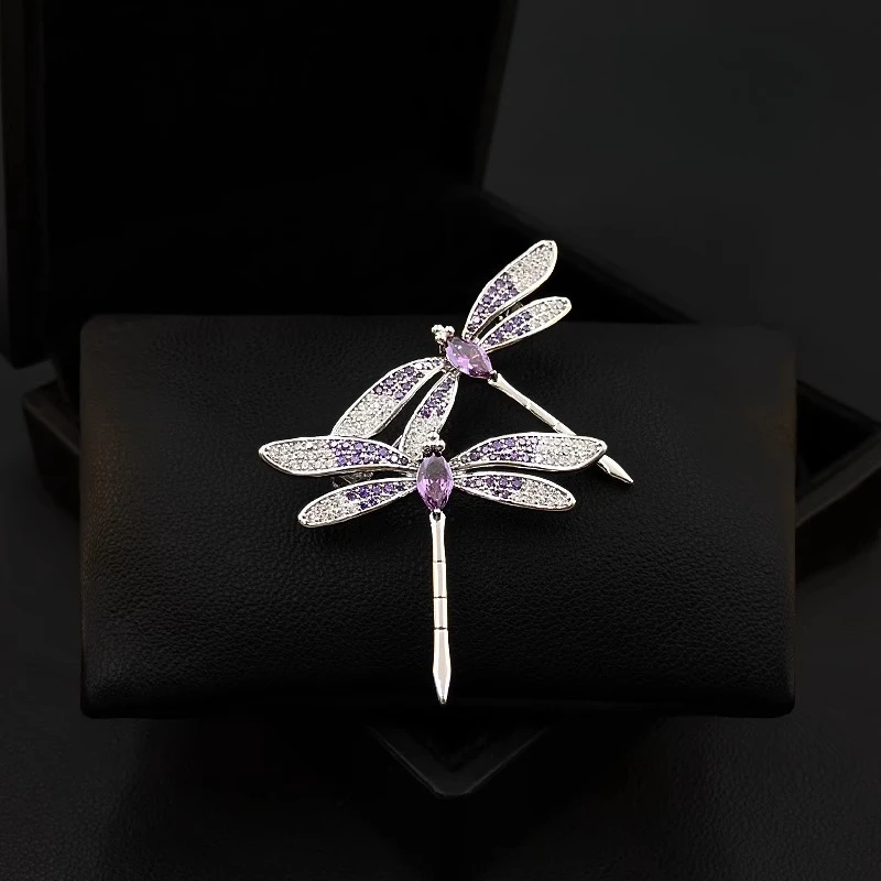 Purple Dragonfly Brooch Elegant Insect Corsage Luxury Coat Suit Neckline Pin Women's Sparkling Party Jewelry Accessory Gift 5821