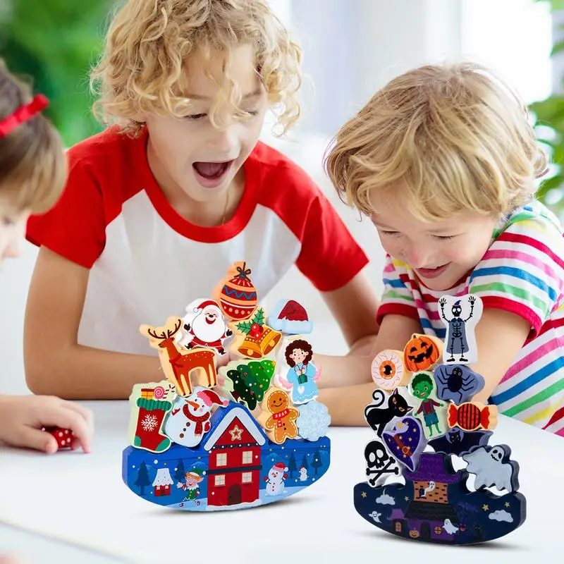 Gioco di blocchi di costruzione dell'equilibrio impilabile per bambini Giocattolo dell'equilibrio in legno Giocattolo educativo Montessori per bambini Regalo di Natale di Halloween