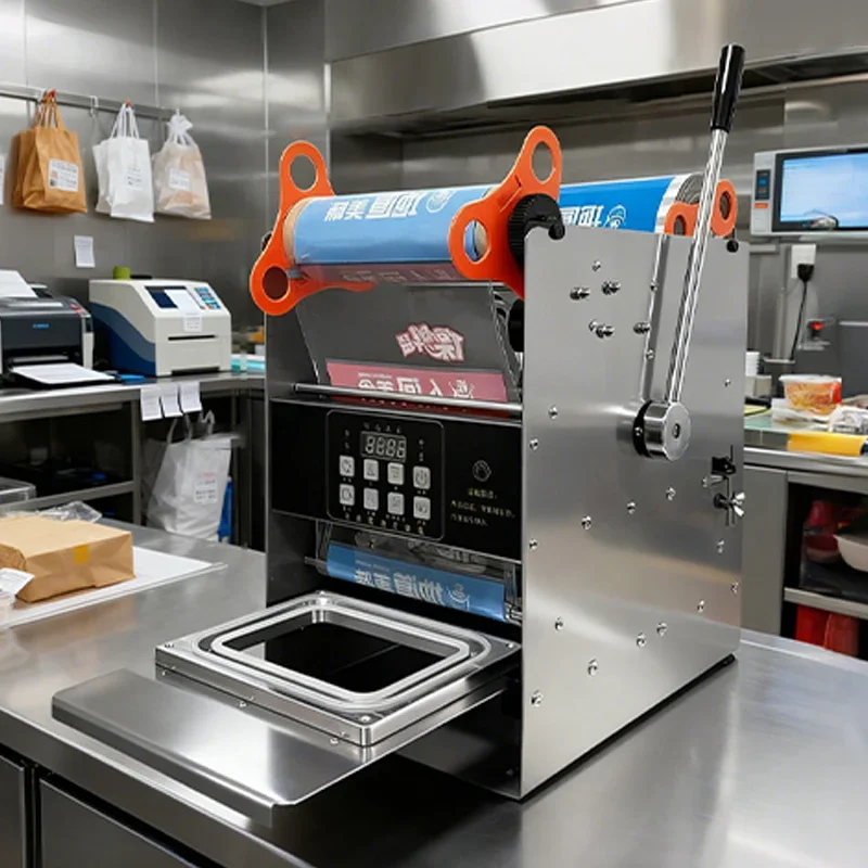 Commercial Food Packaging Machine Takeout Food Container Sealer Bowl/Meal Box Seal Machine Hand Press Auto Film Rolling 110V220V