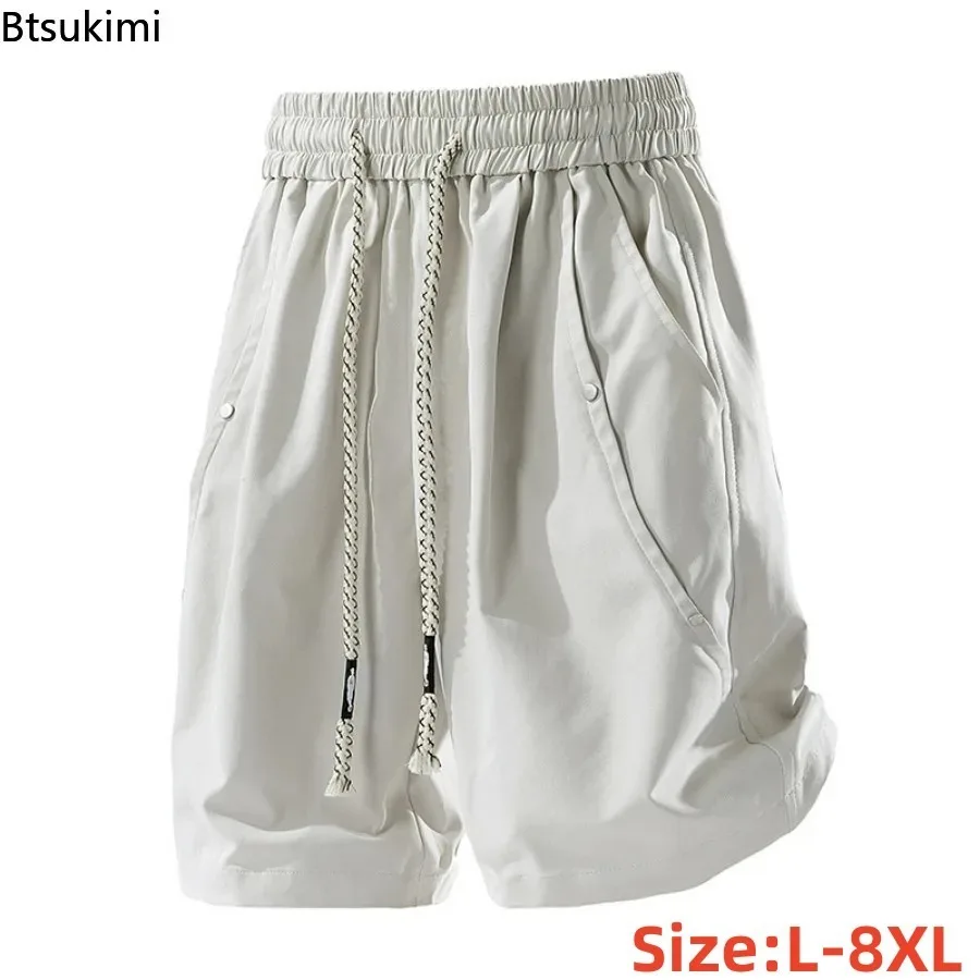 New Men's 9XL Plus Size Cargo Shorts Summer Fashion Casual Solid Color Short Pants Elastic Waist Male Five Minute Short Pants