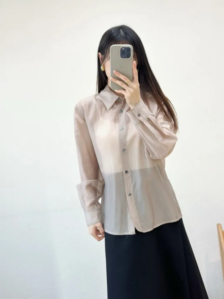 

Spring 2026 Women's Casual Lightweight Breathable Sun Protection Long Sleeve Shirt Korean Style Loose Fit Cotton Flip Collar