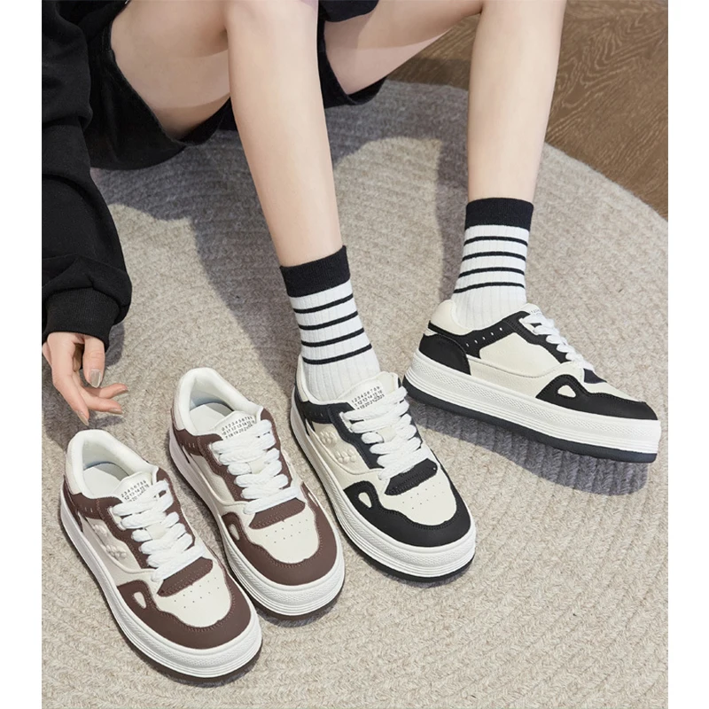 Fashion Sneakers Women Genuine Leather Shoes Flat Thick Sole Brand Ladies Casual Cow Leather Shoes Breathable Mesh D118