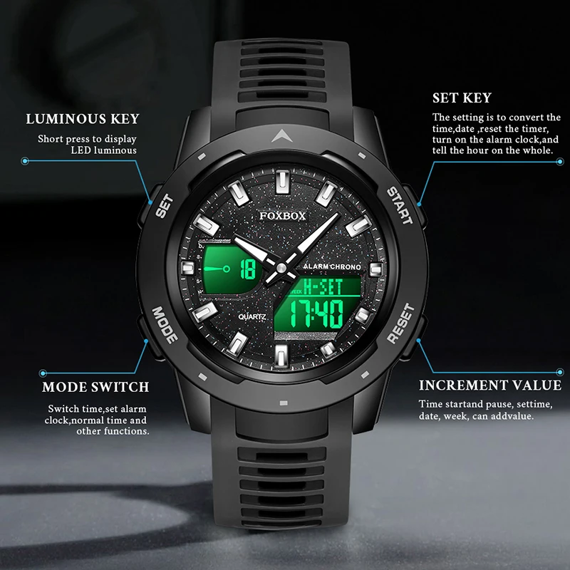 FOXBOX Outdoor Digital Electronic Man Watch Silicone Military Sport Waterproof LED Luminous Quartz Watches Male Reloj Hombre New
