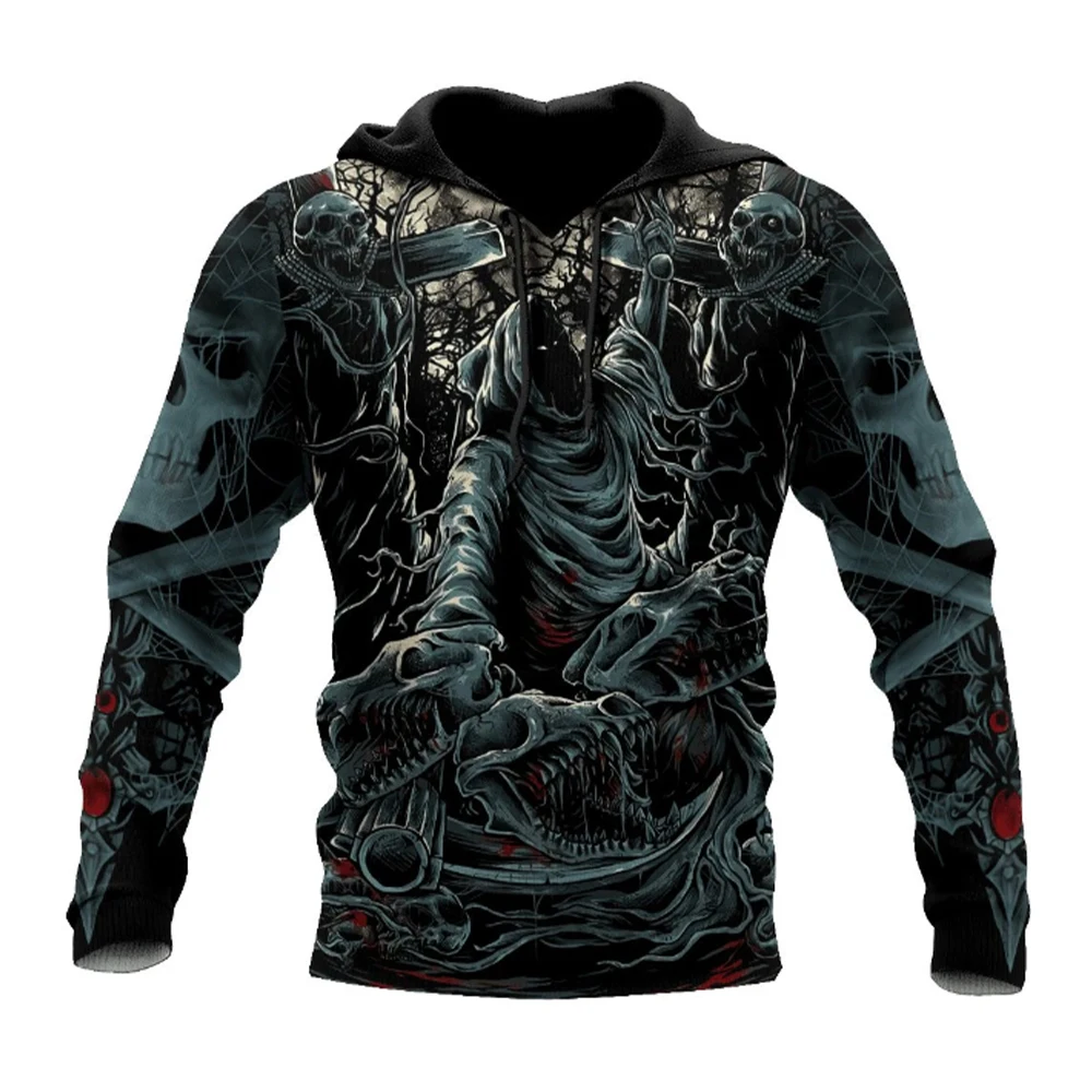 Men\'s Four Seasons Fashion 3D Printed Hoodie 3D Skull Print Men\'s Fashion Men\'s Horror Hoodie Top 2024