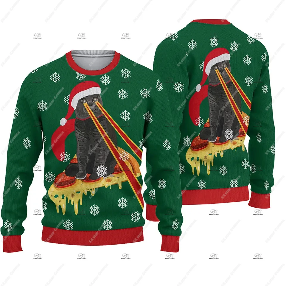 Christmas Santa Claus Cosplay Jesus Cat Pet Outfit Vintage Ugly Sweater 3DPrint Harajuku Pullover Casual Funny Long Sleeves Q11