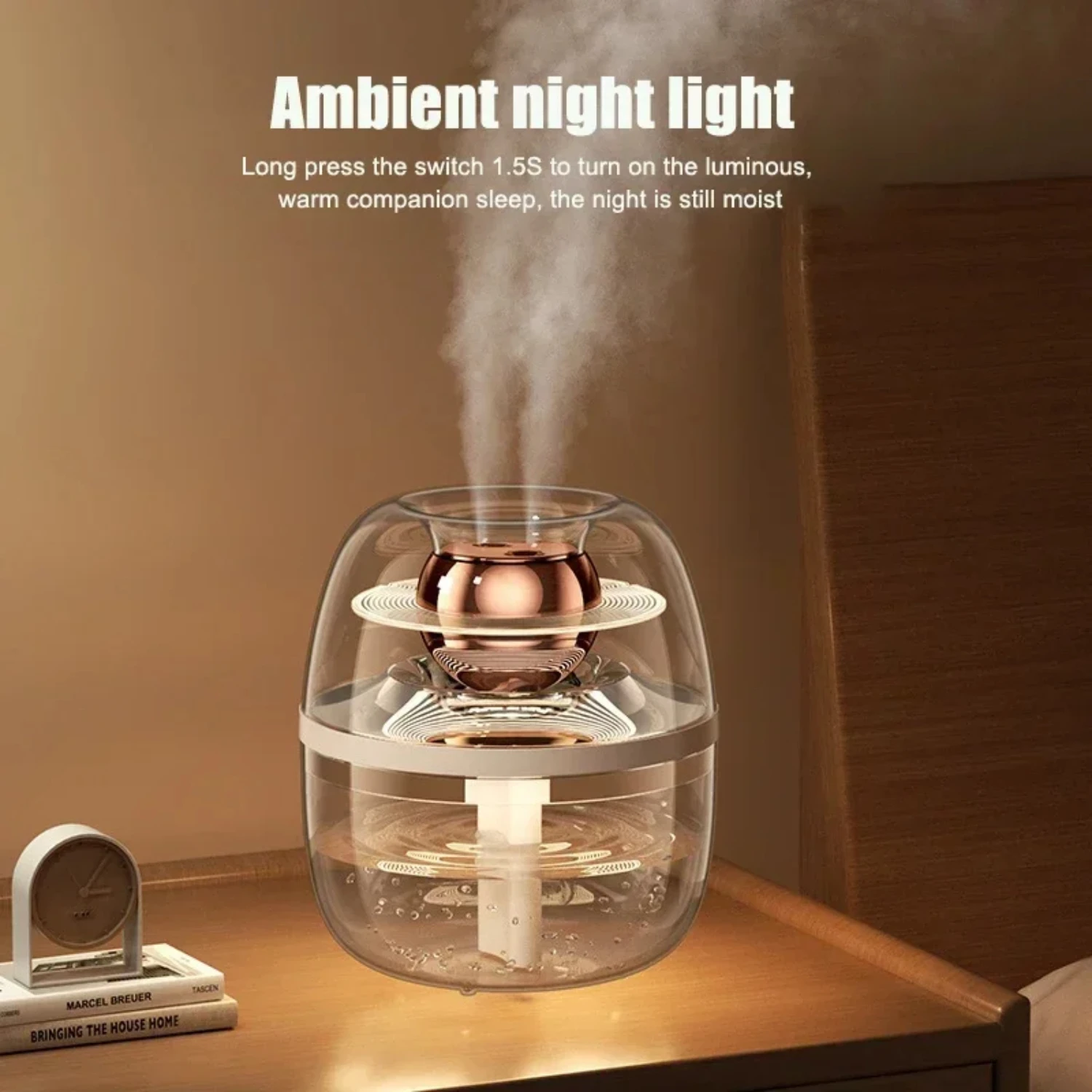 Quiet Large Capacity 2L Transparent Double Spray Air Humidifier with LED Night Light for Bedroom Office - USB Powered Fog Enhanc