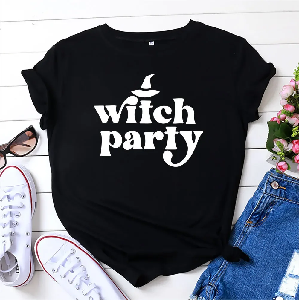 

Halloween Witch Party Letter Print T Shirt Women Short Sleeve O Neck Loose Tshirt Women Tee Shirt Tops Camisetas Mujer