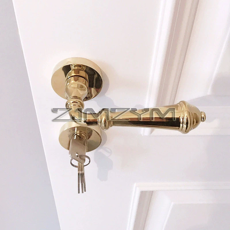 قفل باب غرفة النوم الداخلي غرفة الذهب المنزل مقبض الباب الخشبي سبليت الجسم كتم شفط مغناطيسي قفل باب الغرفة الفرنسية الرجعية #3