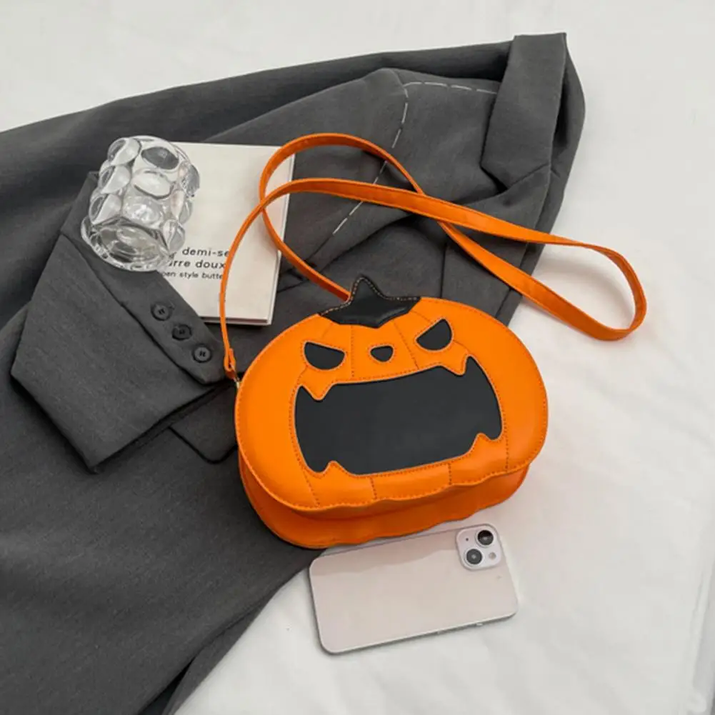 Small Crossbody Bag Demon Pumpkin Halloween Crossbody Bag with Adjustable Strap Zipper Closure Faux Leather Shoulder for Travel