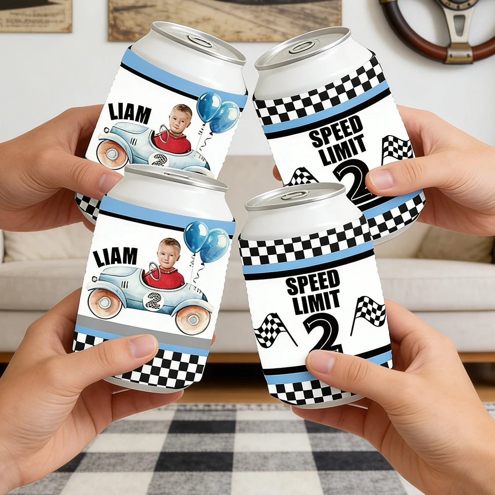 

2/4/8 шт. персонализированных чехлов для банкетных стаканов с дизайном гоночного автомобиля и флага в клетку, персонализированный декор для вечеринки в стиле гоночных автомобилей Two Fast