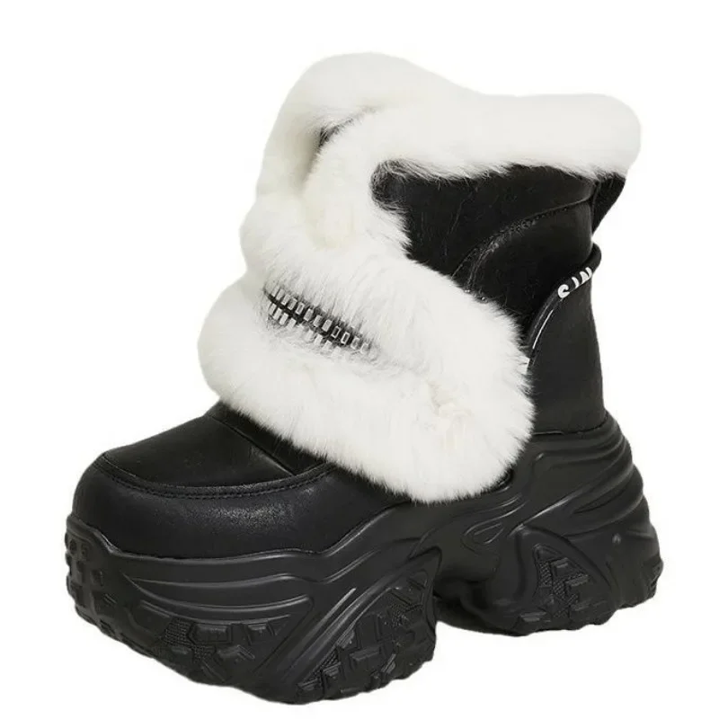 

10CM Down Microfiber Leather 2025 Fashion Women Ankle Booties Platform Wedge Chimney Winter Plush Autumn Spring Warm Shoes