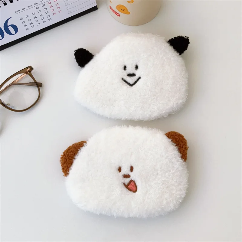 Cute Cartoon Bear Fluffy Zipper Coin Purse Keychain Kawaii Plush Mini Wallet Bag Card Case Key Storage Bag For Woman Girls