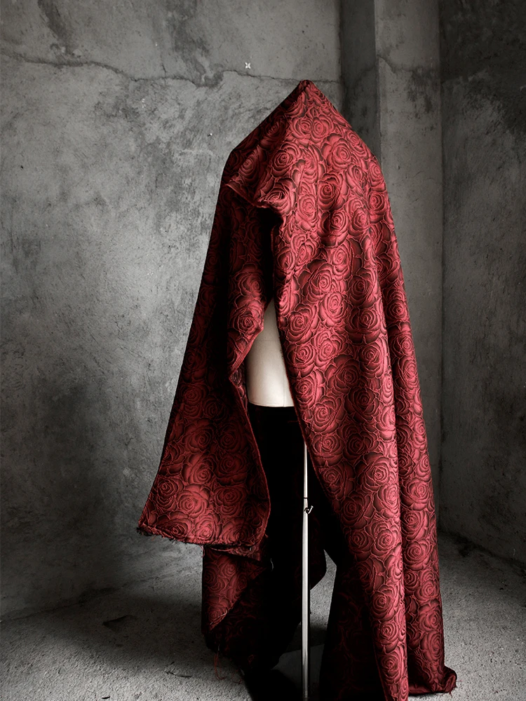 

Niche Wine Red Double-Sided Jacquard Three-Dimensional Texture Cloth Skirt Wedding Dress Coat Designer Fabric