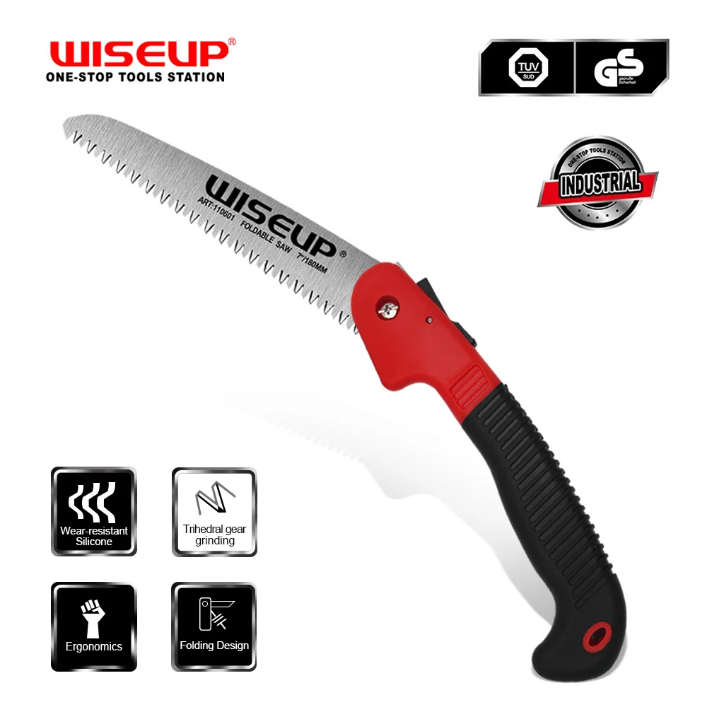 WISEUP Folding Saw Portable Camping Hand Saw with Gear Lock Carbon Steel Blade Gardening Trimming Woodworking Hand Tools