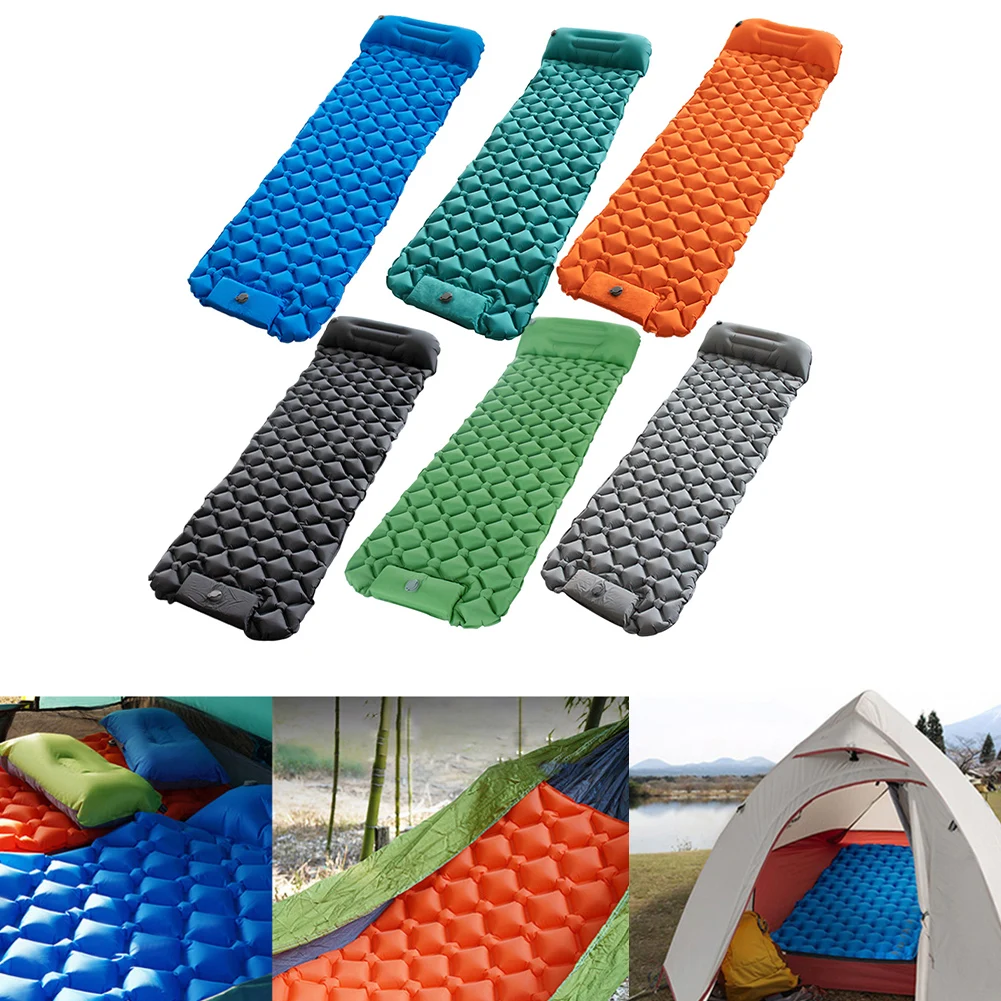 Inflatable Sleeping Pad With Built-in Pillow 20D Nylon Air Mattress For Backpacking Camping Outdoor Sleeping System